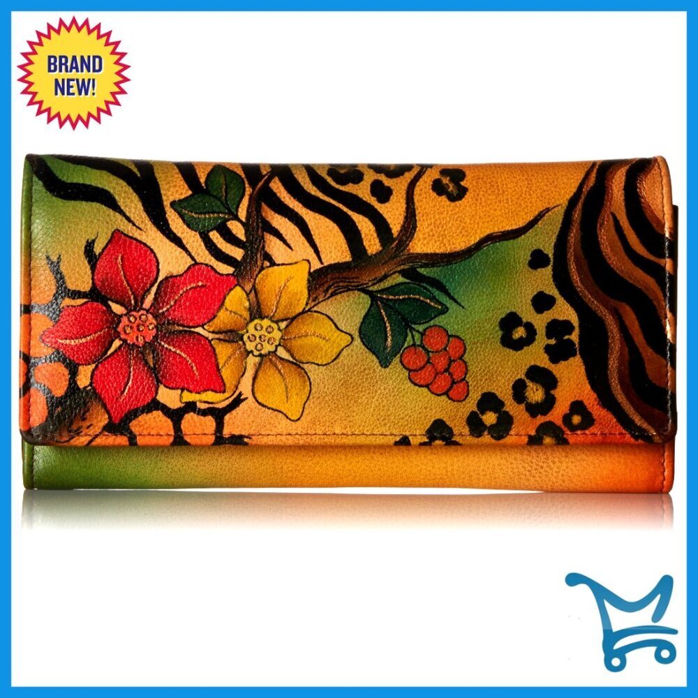 Genuine Leather Hand Painted Multi Pocket Wallet with Magnetic Closure